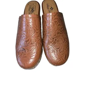Womens Patricia Nash Laura Brown 8.5 Leather Tooled Cowgirl Mule Clogs
