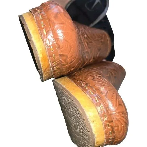 Womens Patricia Nash Laura Brown 8.5 Leather Tooled Cowgirl Mule Clogs
