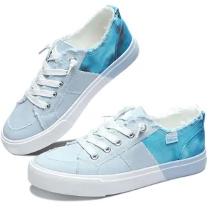 Women's Play Fashion Sneaker White Color Washed and Leopard Canvas Slip