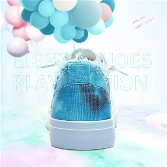 Women's Play Fashion Sneaker White Color Washed and Leopard Canvas Slip