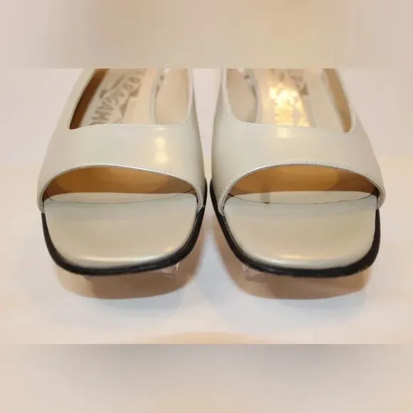 Women’s Salvatore Ferragamo Square Toe Sling Back Sandal Kitten Heels 5 1/2