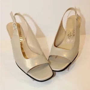 Women’s Salvatore Ferragamo Square Toe Sling Back Sandal Kitten Heels 5 1/2