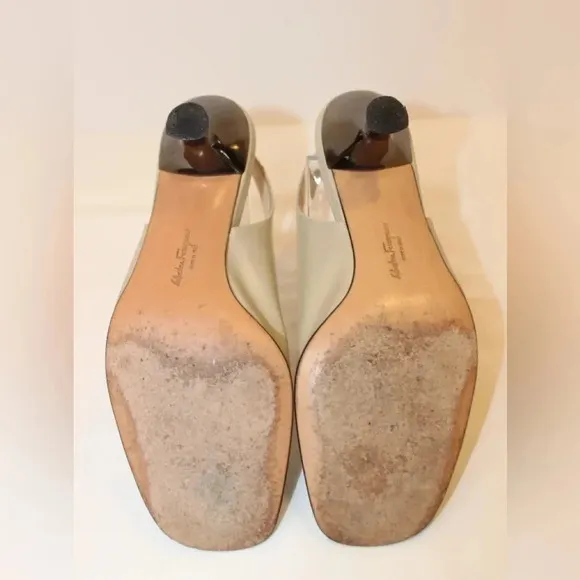 Women’s Salvatore Ferragamo Square Toe Sling Back Sandal Kitten Heels 5 1/2