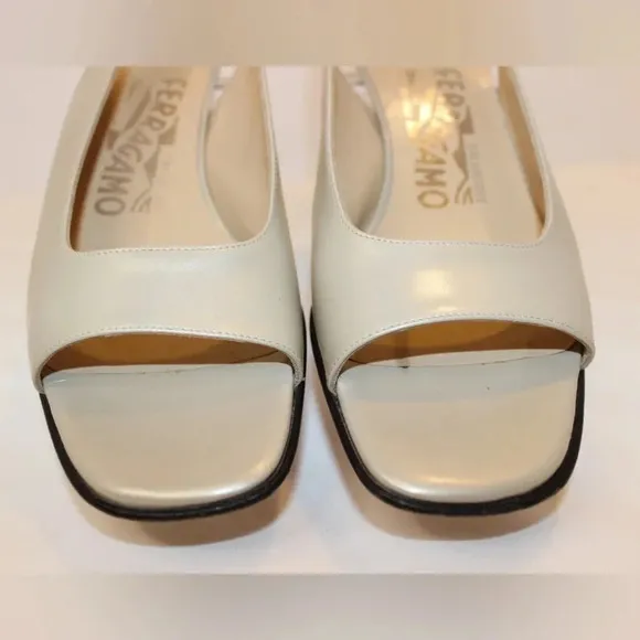 Women’s Salvatore Ferragamo Square Toe Sling Back Sandal Kitten Heels 5 1/2