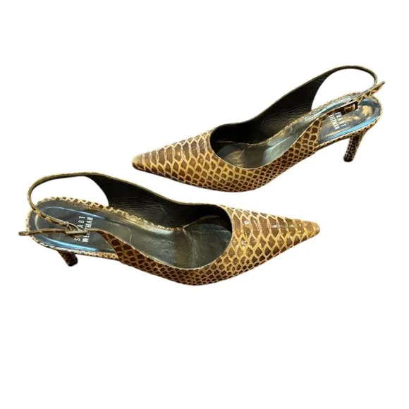 Womens, Stuart Weitzman Slingback Heel.  Color: Tan/Brown Faux Skin, Size: 9N