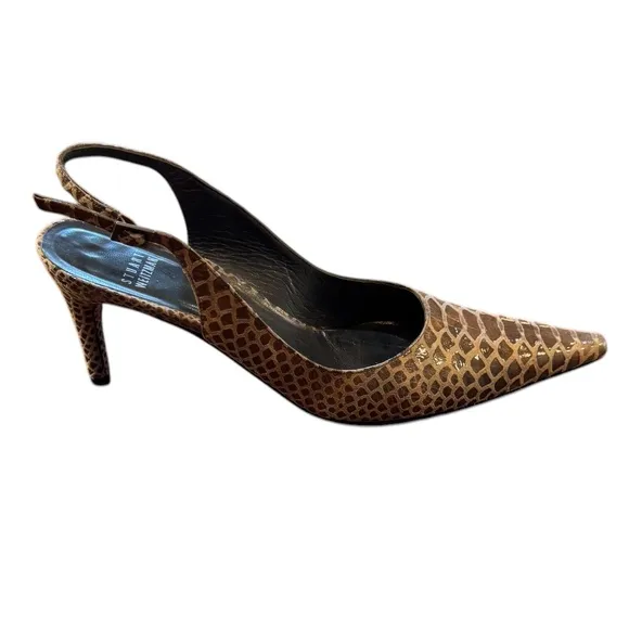 Womens, Stuart Weitzman Slingback Heel.  Color: Tan/Brown Faux Skin, Size: 9N