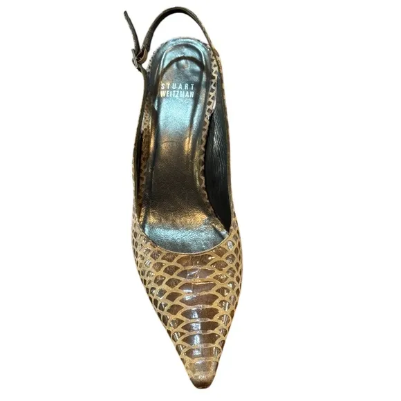Womens, Stuart Weitzman Slingback Heel.  Color: Tan/Brown Faux Skin, Size: 9N