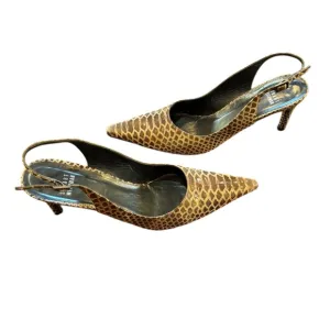 Womens, Stuart Weitzman Slingback Heel.  Color: Tan/Brown Faux Skin, Size: 9N