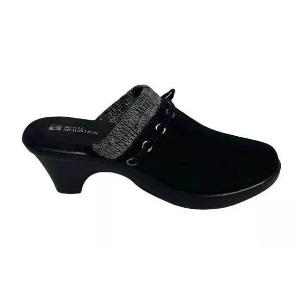 Womens White Mountain Water Resistant Black Suede Clogs with Sweater Collar 6.5