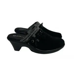 Womens White Mountain Water Resistant Black Suede Clogs with Sweater Collar 6.5