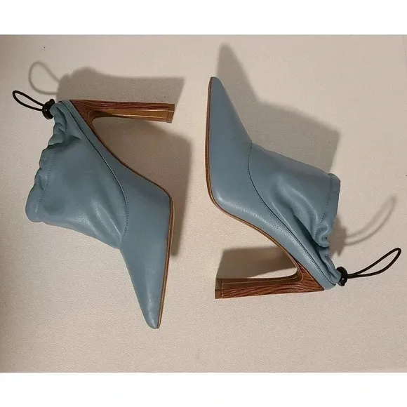 WOMEN'S YEVRAH LIGHT BLUE LEATHER MULES ADJUSTABLE HEELS NEW WITHOUT BOX SZ 37.5