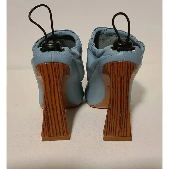 WOMEN'S YEVRAH LIGHT BLUE LEATHER MULES ADJUSTABLE HEELS NEW WITHOUT BOX SZ 37.5
