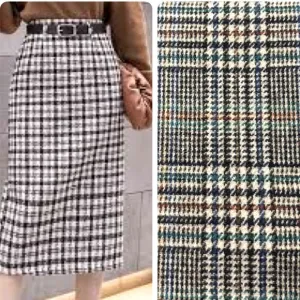 Wool Plaid Pencil Skirt Vintage USA Made Colorful Houndstooth Check Petite