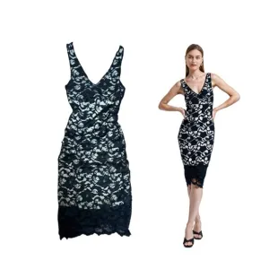 Y2K VINTAGE RUBY BLACK LACE OVERLAY FITTED MIDI DRESS XS/S
