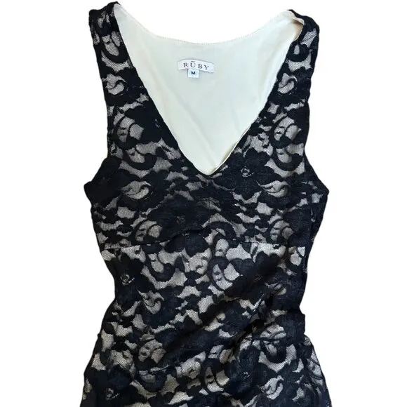 Y2K VINTAGE RUBY BLACK LACE OVERLAY FITTED MIDI DRESS XS/S