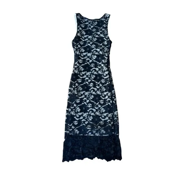 Y2K VINTAGE RUBY BLACK LACE OVERLAY FITTED MIDI DRESS XS/S