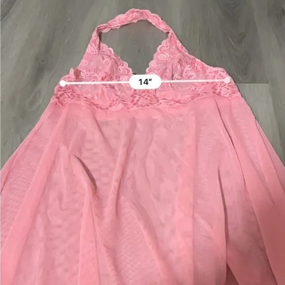 Y2K Vintage Victoria's Secret Pink Floral Embroidery Lingerie Slip‎ Dress Sz L