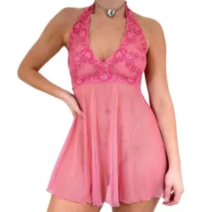 Y2K Vintage Victoria's Secret Pink Floral Embroidery Lingerie Slip‎ Dress Sz L