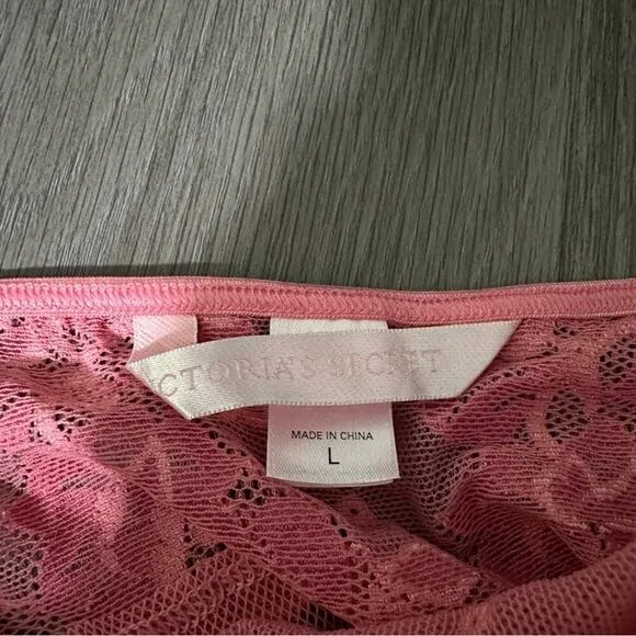 Y2K Vintage Victoria's Secret Pink Floral Embroidery Lingerie Slip‎ Dress Sz L