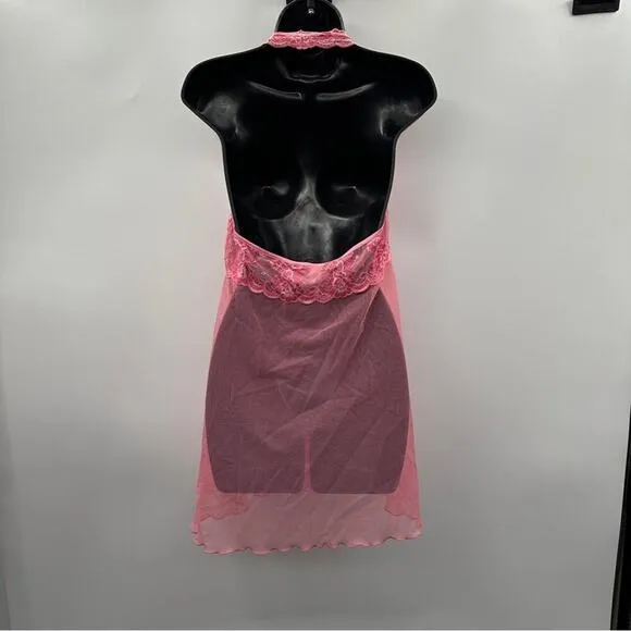 Y2K Vintage Victoria's Secret Pink Floral Embroidery Lingerie Slip‎ Dress Sz L