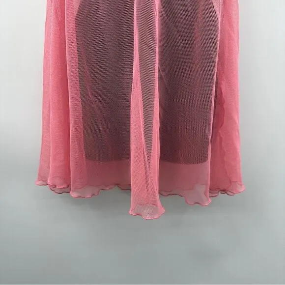 Y2K Vintage Victoria's Secret Pink Floral Embroidery Lingerie Slip‎ Dress Sz L