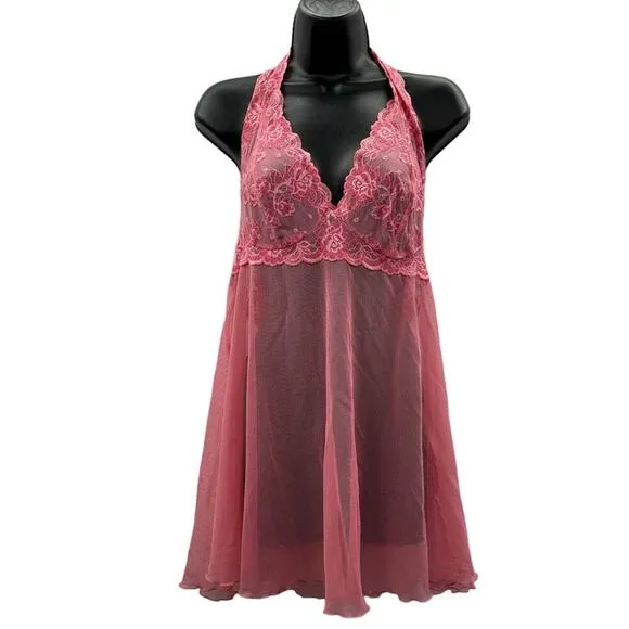 Y2K Vintage Victoria's Secret Pink Floral Embroidery Lingerie Slip‎ Dress Sz L