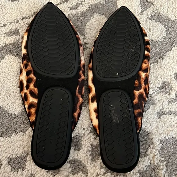 Yosi Samra pony hair leopard flat mules, size 8 GUC
