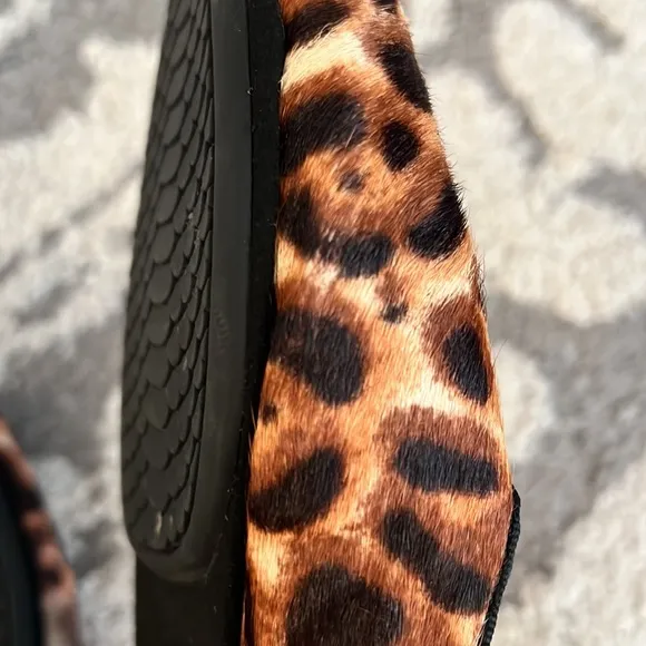 Yosi Samra pony hair leopard flat mules, size 8 GUC