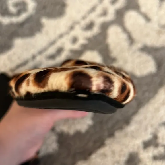 Yosi Samra pony hair leopard flat mules, size 8 GUC