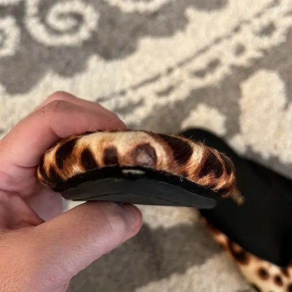 Yosi Samra pony hair leopard flat mules, size 8 GUC