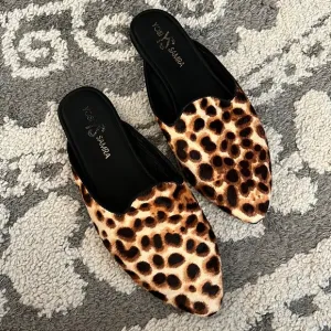 Yosi Samra pony hair leopard flat mules, size 8 GUC
