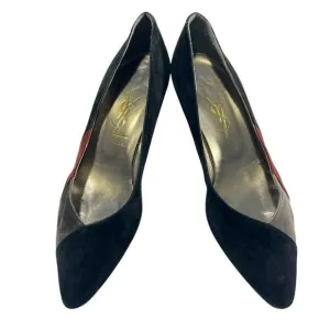 Yves Saint Laurent Women's Black Gray &amp; Red Vintage Suede Pumps Size 6