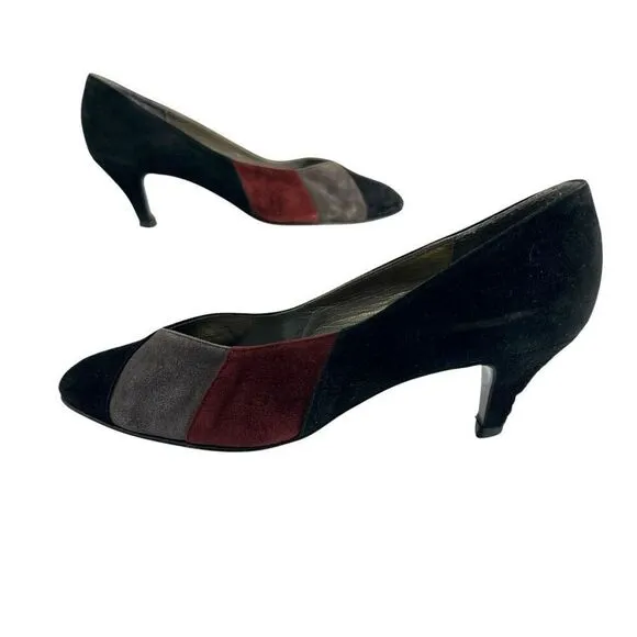 Yves Saint Laurent Women's Black Gray &amp; Red Vintage Suede Pumps Size 6