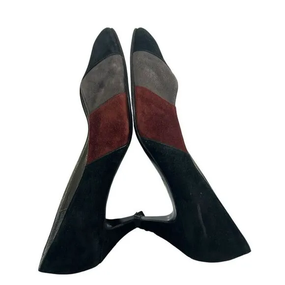 Yves Saint Laurent Sz 6 Black Gray &amp; Red Vintage Suede Pumps