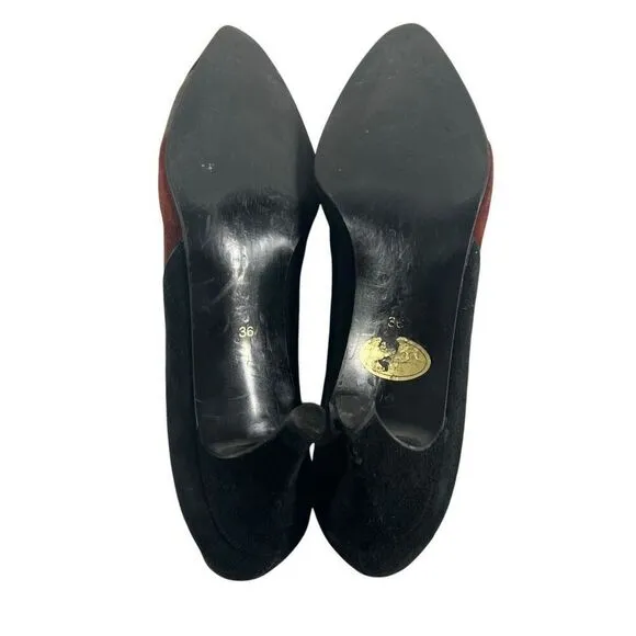 Yves Saint Laurent Sz 6 Black Gray &amp; Red Vintage Suede Pumps