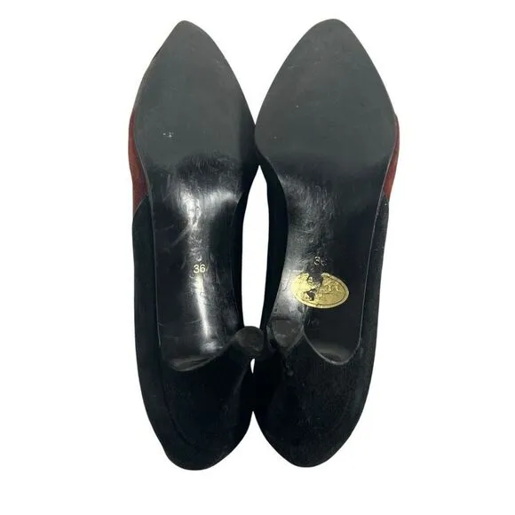 Yves Saint Laurent Suede Pumps Heels Sz 6 Black Gray &amp; Red