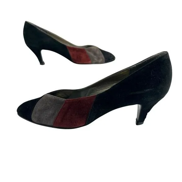 Yves Saint Laurent Suede Pumps Heels Sz 6 Black Gray &amp; Red