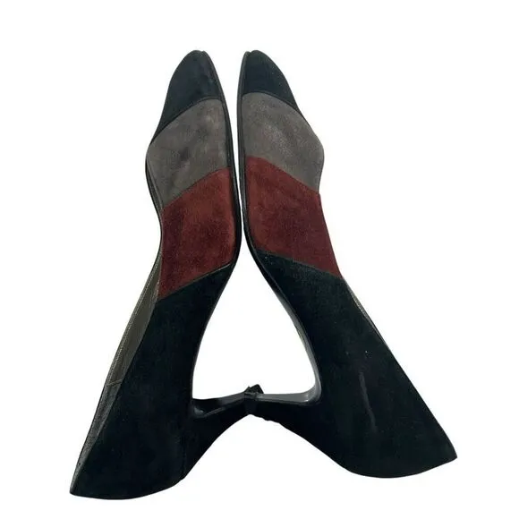 Yves Saint Laurent Suede Pumps Heels Sz 6 Black Gray &amp; Red