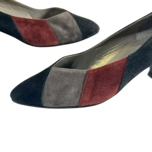 Yves Saint Laurent Suede Pumps Heels Sz 6 Black Gray &amp; Red