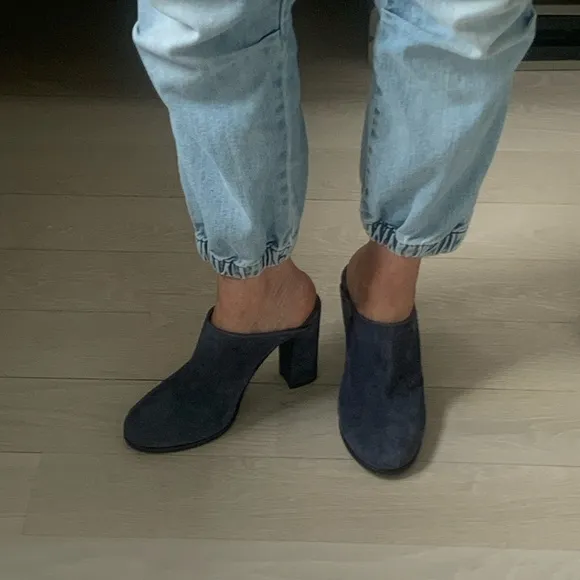 Yvonne Kone Blue Suede Block Heel Mules