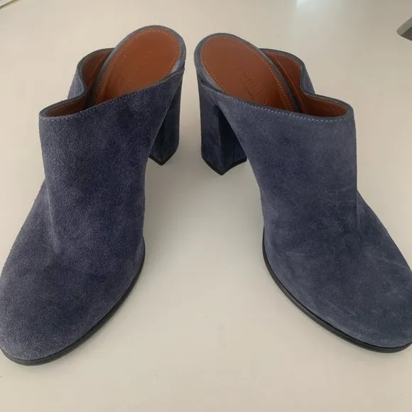 Yvonne Kone Blue Suede Block Heel Mules