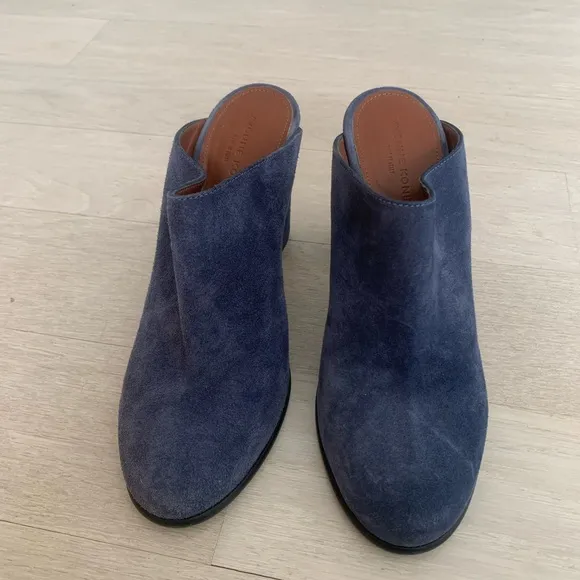 Yvonne Kone Blue Suede Block Heel Mules