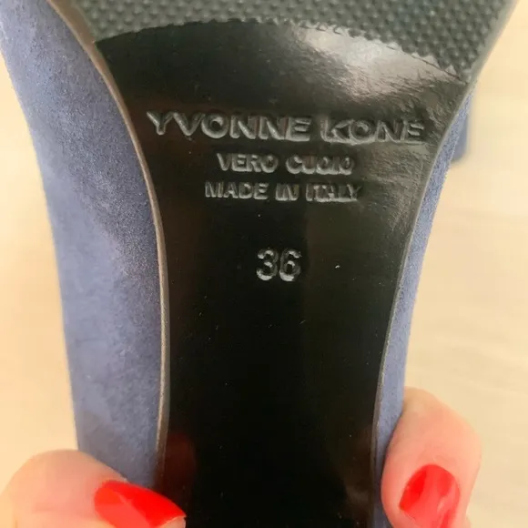Yvonne Kone Blue Suede Block Heel Mules