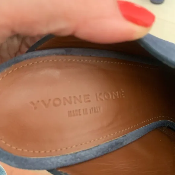 Yvonne Kone Blue Suede Block Heel Mules