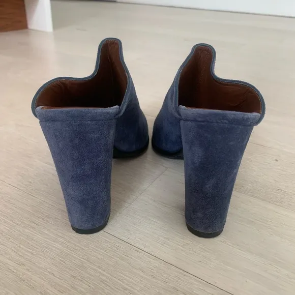 Yvonne Kone Blue Suede Block Heel Mules