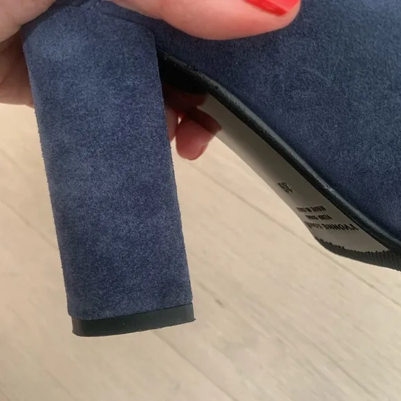 Yvonne Kone Blue Suede Block Heel Mules