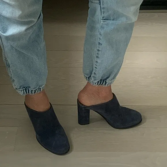 Yvonne Kone Blue Suede Block Heel Mules