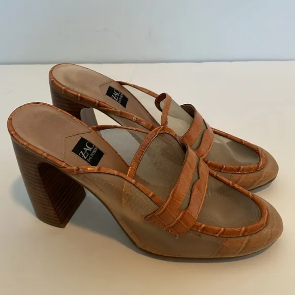 Zac Posen Aidan Caramel Brown Leather Loafer Mules 10