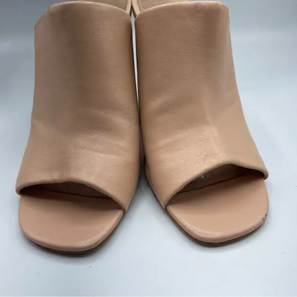 Zac Posen Nude Leather Slip One Mules Chunky Heel Women’s Shoes 9 Peep Toe Y2K