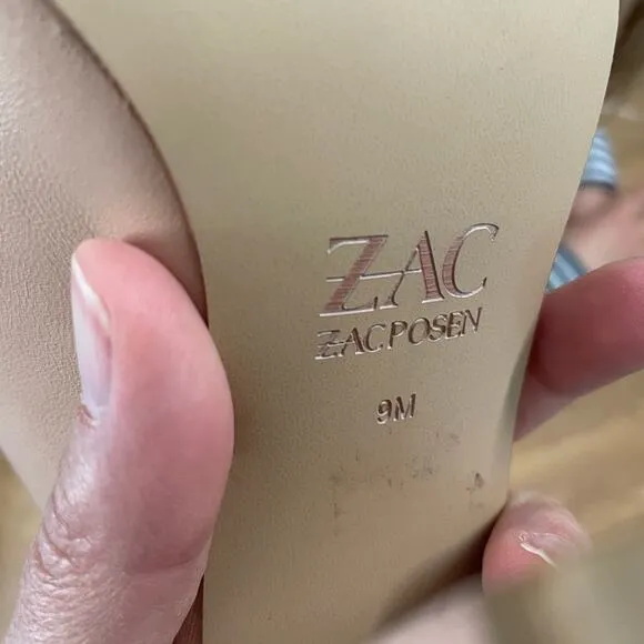 Zac Posen Nude Leather Slip One Mules Chunky Heel Women’s Shoes 9 Peep Toe Y2K